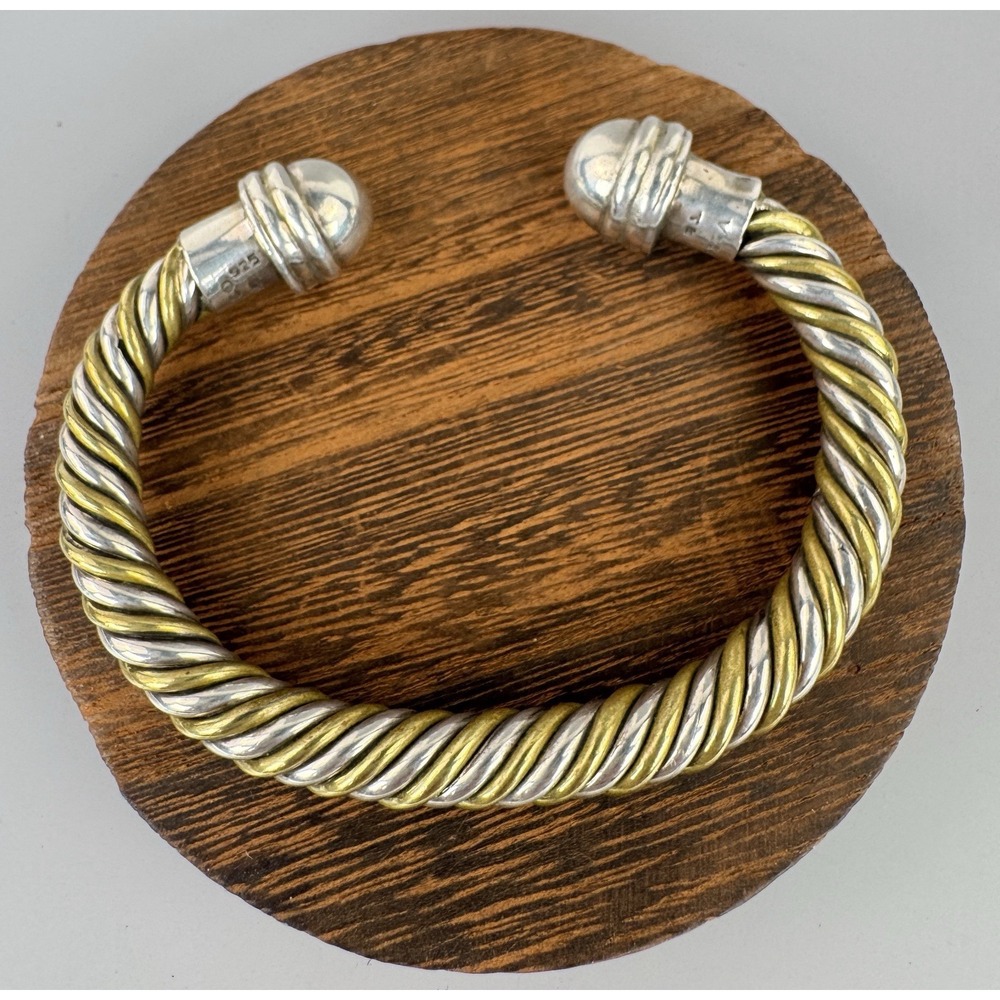 Taxco Mexico TE-18 925 Sterling Silver Two-Tone Cable Cuff Bracelet 47.75g Sz 7